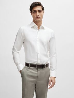 HUGO BOSS White Slim Fit Stretch Dress Shirt 16 Men Formal Wedding timeless